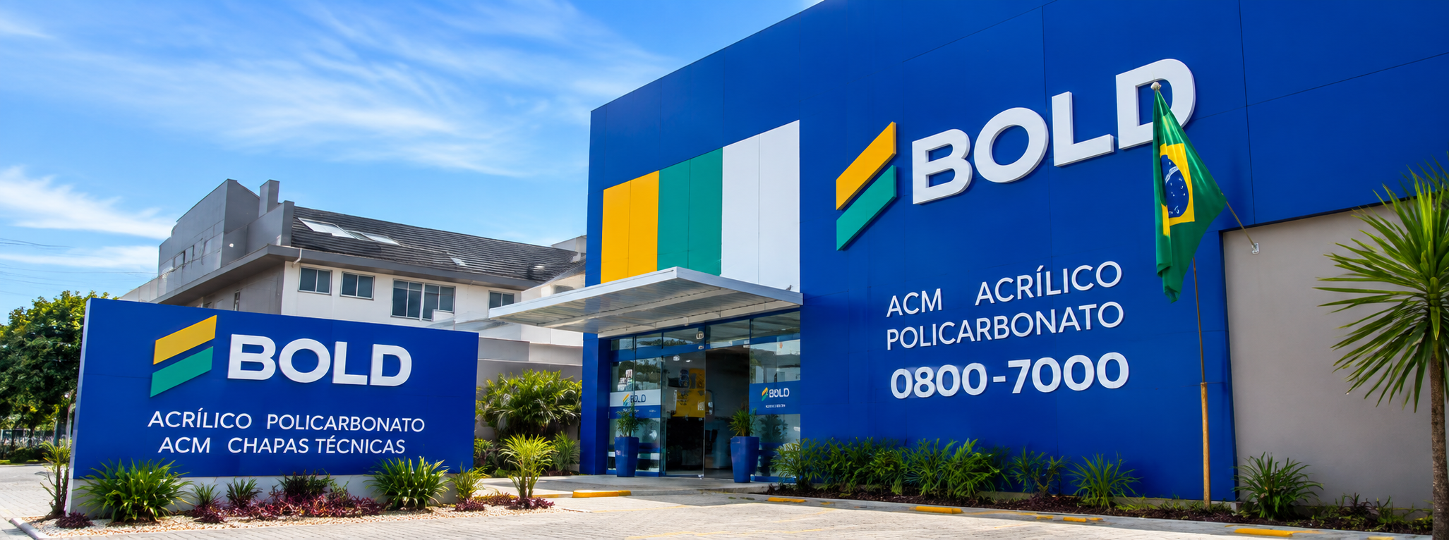 Fachada da loja Bold em Guarulhos com sinalização de ACM, acrílico e policarbonato
